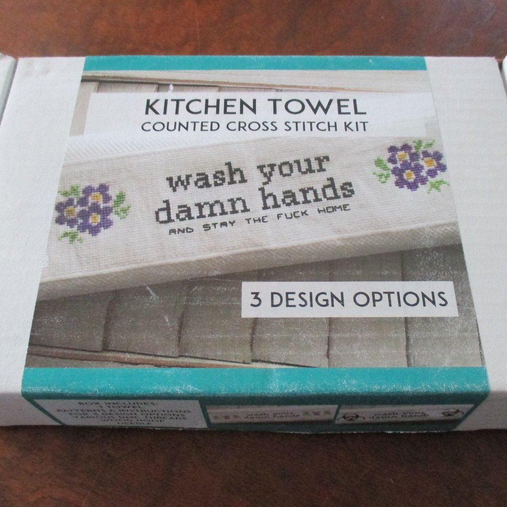 Wash Your Hands Subversive Cross-Stitch Kitchen Towel Sewing Kit Pandemic Craft